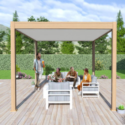 Pergola bioclimatique autoportante en alu bois naturel/Blanc – 3 x 4 m – 12 m² - Ombréa