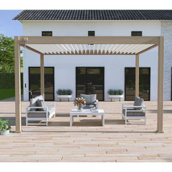 Pergola bioclimatique autoportante en alu bois naturel/Blanc – 3 x 4 m – 12 m² - Ombréa