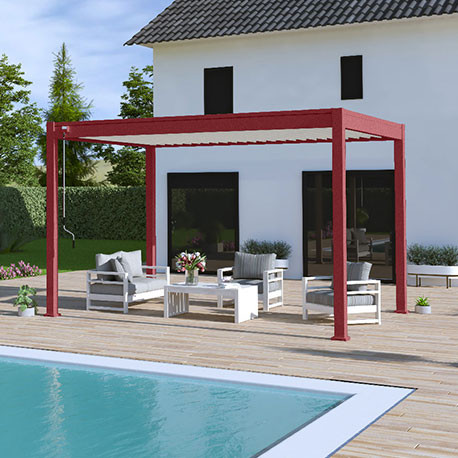 Pergola bioclimatique Ombréa autoportante 3x4M - Rouge basque/blanc Pergola bioclimatique Ombréa autoportante 3x4M - Rouge basque/blanc