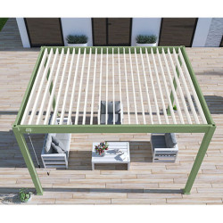 Pergola bioclimatique autoportante en alu Vert jade/Blanc – 3 x 4 m – 12 m² - Ombréa