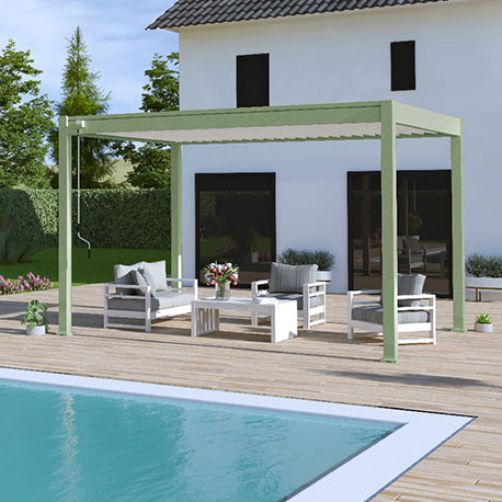 Pergola bioclimatique autoportante en alu Vert jade/Blanc – 3 x 4 m – 12 m² - Ombréa