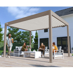 Pergola bioclimatique autoportante en alu Taupe/Blanc – 3 x 4 m – 12 m² - Ombréa