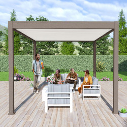 Pergola bioclimatique autoportante en alu Taupe/Blanc – 3 x 4 m – 12 m² - Ombréa