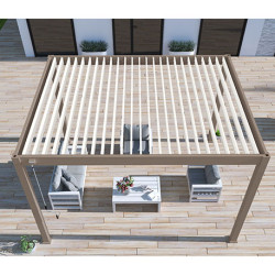 Pergola bioclimatique autoportante en alu Taupe/Blanc – 3 x 4 m – 12 m² - Ombréa