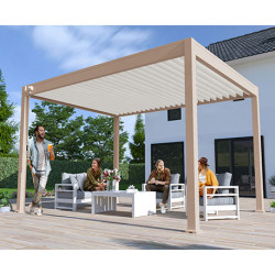 Pergola bioclimatique autoportante en alu Beige/Blanc – 3 x 4 m – 12 m² - Ombréa