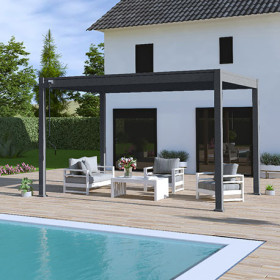 Pergola bioclimatique autoportée en aluminium avec lames orientables manuellement - 300 x 400 x 250 cm - 12 m² - Gris Anthracite
