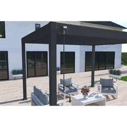 Pergola bioclimatique autoportée en aluminium avec lames orientables manuellement - 300 x 400 x 250 cm - 12 m² - Gris Anthracite