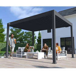 Pergola bioclimatique autoportée en aluminium avec lames orientables manuellement - 300 x 400 x 250 cm - 12 m² - Gris Anthracite