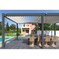 Pergola bioclimatique autoportée en alu Anthracite/Blanc – 3 x 6 m – 18 m² - Ombréa