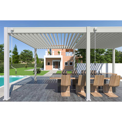 Pergola bioclimatique autoportée Alu - Lames orientables manuellement – 300 x 591 x 251 cm - 18 m² - Blanc - Ombréa