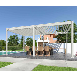 Pergola bioclimatique autoportée Alu - Lames orientables manuellement – 300 x 591 x 251 cm - 18 m² - Blanc - Ombréa