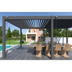 Pergola bioclimatique autoportée Alu - Lames orientables manuellement – 300 x 591 x 250 cm - 18 m² - Anthracite - Ombréa