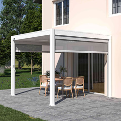 Pergola bioclimatique autoportante en alu Blanc – 3 x 3 m – 9 m² - avec store 3 m - Ombréa