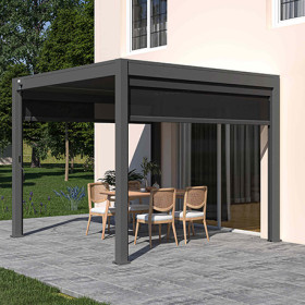 Pergola bioclimatique autoportante en alu Anthracite – 3 x 3 m – 12m² avec store 3m - Ombréa