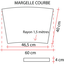 Margelle en pierre reconstituée courbe 46,5 x 40 x 4 cm schiste