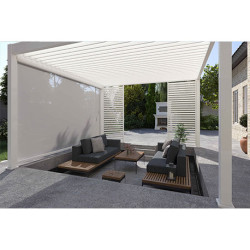 Pergola bioclimatique autoportante en alu Blanc – 4 x 4 m – 16 m² - avec store 4 m - Ombréa