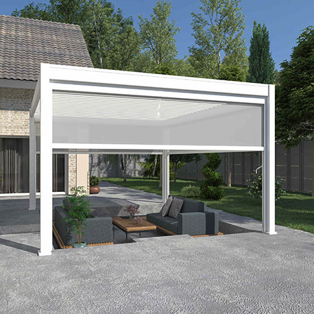 Pergola bioclimatique autoportante en alu Blanc – 4 x 4 m – 16 m² - avec store 4 m - Ombréa