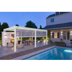 Pergola bioclimatique autoportante en alu Blanc – 4 x 4 m – 16 m² - avec store 4 m - Ombréa