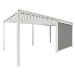 Pergola bioclimatique autoportante en alu Blanc – 4 x 4 m – 16 m² - avec store 4 m - Ombréa