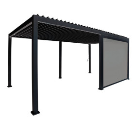 Pergola bioclimatique autoportante en alu Anthracite – 4 x 4 m - 16 m² - avec store 4 m - Ombréa