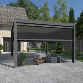 Pergola bioclimatique autoportante en alu Anthracite – 4 x 4 m - 16 m² - avec store 4 m - Ombréa