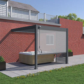 Pergola bioclimatique Ombréa adossée alu 3x3M + 1 store 3M - Anthracite