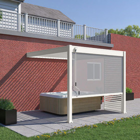 Pergola bioclimatique adossée en alu Blanc – 3 x 4 m – 12m² - avec store 3 m - Ombréa