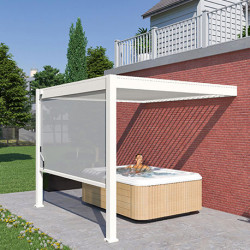 Pergola bioclimatique adossée en alu Blanc – 3 x 4 m – 12m² - avec store 3 m - Ombréa