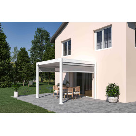 Pergola bioclimatique adossée en alu Blanc – 3 x 4 m – 12m² - avec store 3 m - Ombréa