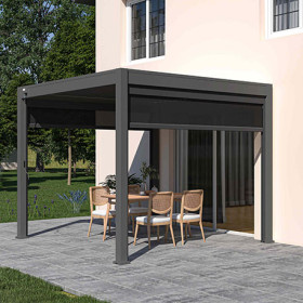 Pergola bioclimatique Ombréa adossée alu 3x4M + 1 store 4M - Anthracite