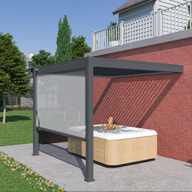 Pergola bioclimatique Ombréa adossée alu 3x4M + 1 store 4M - Anthracite