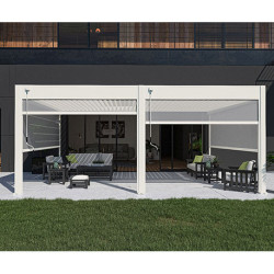 Pergola bioclimatique adossée en alu Blanc – 4 x 6 m – 24 m² - avec 2 stores 3 m - Ombréa