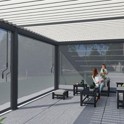 Pergola bioclimatique adossée en alu Bicolore – 4 x 6 m – 24 m² - avec 2 stores 3 m Anthracite - Ombréa