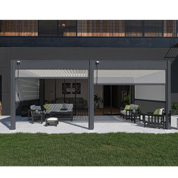 Pergola bioclimatique adossée en alu Bicolore – 4 x 6 m – 24 m² - avec 2 stores 3 m Anthracite - Ombréa