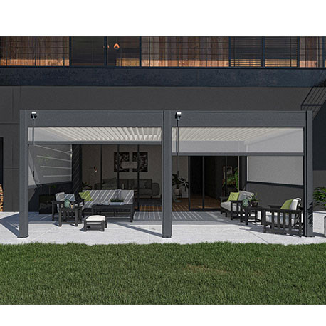 Pergola bioclimatique adossée en alu Bicolore – 4 x 6 m – 24 m² - avec 2 stores 3 m Blanc - Ombréa