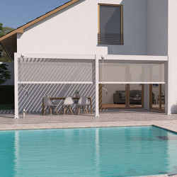 Pergola bioclimatique adossée en alu Blanc – 3 x 6 m – 18 m² - avec 2 stores 3 m - Ombréa