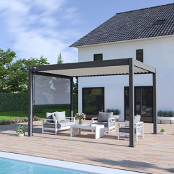 Pergola bioclimatique autoportante en alu Bicolore – 3 x 4 m – 12 m² - avec store 4 m Anthracite - Ombréa