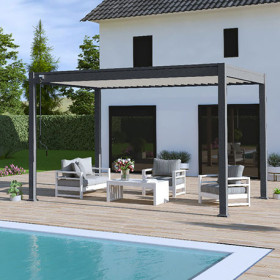 Pergola bioclimatique autoportante en alu Bicolore – 3 x 4 m – 12 m² - avec store 4 m Blanc - Ombréa