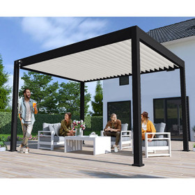 Pergola bioclimatique autoportante en alu Noir – 3 x 4 m -12m² - avec store 4 m Blanc - Ombréa