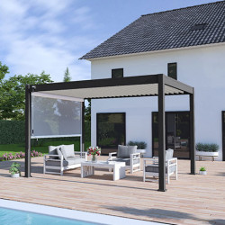 Pergola bioclimatique autoportante en alu Noir – 3 x 4 m -12m² - avec store 4 m Blanc - Ombréa