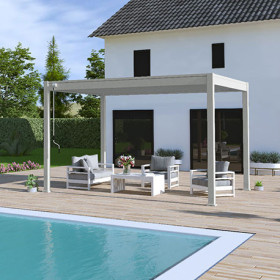 Pergola bioclimatique autoportante en alu Gris Clair – 3 x 4 m – 12m² - store 4 m Blanc - Ombréa
