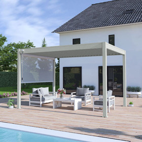 Pergola bioclimatique autoportante en alu Gris Clair – 3 x 4 m – 12m² - store 4 m Blanc - Ombréa