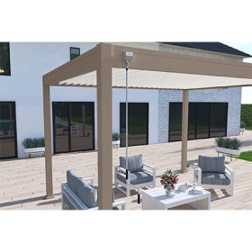 Pergola bioclimatique autoportante en alu Taupe – 3 x 4 m – 12 m² - avec store 4 m Blanc - Ombréa