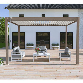 Pergola bioclimatique autoportante en alu Taupe – 3 x 4 m – 12 m² - avec store 4 m Blanc - Ombréa