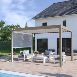 Pergola bioclimatique autoportante en alu Taupe – 3 x 4 m – 12 m² - avec store 4 m Blanc - Ombréa