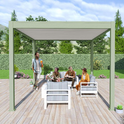 Pergola bioclimatique autoportante en alu Vert Pâle – 3 x 4 m – 12 m² - avec store 4 m Blanc - Ombréa