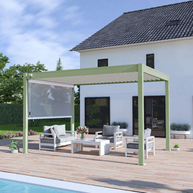 Pergola bioclimatique autoportante en alu Vert Pâle – 3 x 4 m – 12 m² - avec store 4 m Blanc - Ombréa