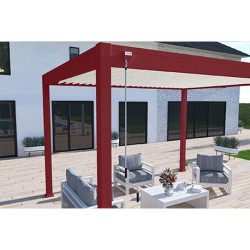Pergola bioclimatique autoportante en alu Rouge Basque – 3 x 4 m – 12 m² - avec store 4 m Blanc - Ombréa