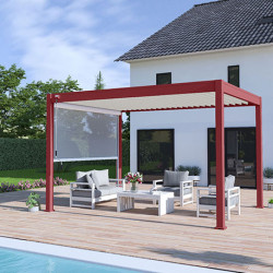 Pergola bioclimatique autoportante en alu Rouge Basque – 3 x 4 m – 12 m² - avec store 4 m Blanc - Ombréa