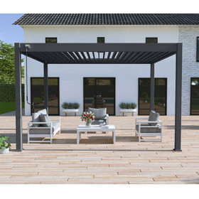 Pergola bioclimatique autoportante en alu Anthracite – 3 x 4 m - 12m² - avec store 4 m - Ombréa